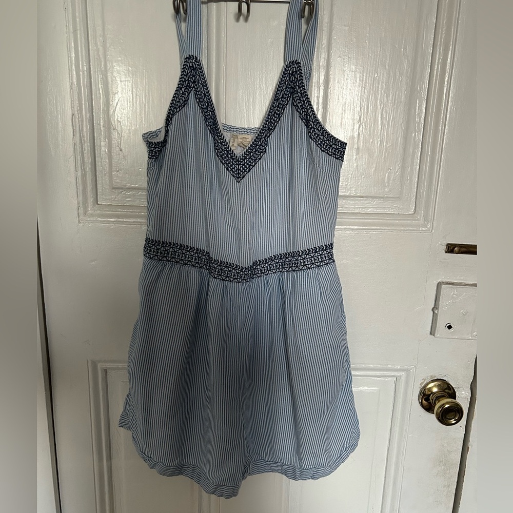Blue and White Striped Romper